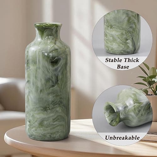 YMXYJM Resin 3 Piece Vase Set, Farmhouse Decor, Home Decorative Vase, Vases for Your Kitchen, Bedroom, Office, Living Room, Bathroom, & Shelf Centerpiece Table Decorations, Green thumbnail 4