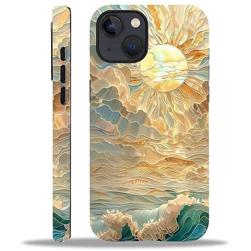 ZHEGAILIAN Case for iPhone 15,Ocean Waves Sun Rays Stained Glass for 2 in 1 Hard Shell + Soft Silicone,Shockproof Bumper Drop Protective Case for iPhone 15 - Image 1