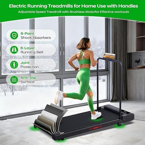 Electric Walking Pad with Handle Bar, 3.5HP Compact Walking Pads Treadmill with Handles, 0.6-10.0MPH Portable Small Treadmills for Home Office Apartment Small Spaces, 400LBS with Big Screen thumbnail 4