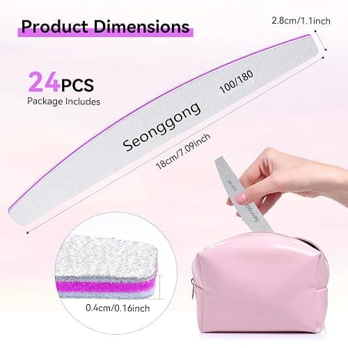 24 PCS Nail File 100/180 Grit Nail Files for Women Double Sided Emery Board Fingernail Shaping Manicure Pedicure Tools for Natural Nails Nail Supplies Salon and Home Use thumbnail 4