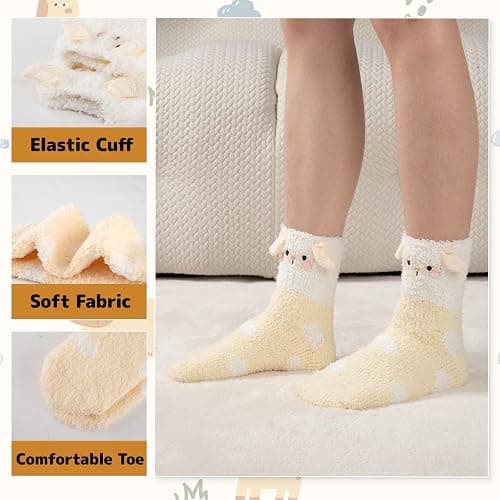 COOPLUS Fuzzy Socks for Women Warm Fluffy Cozy Winter Soft Home Slipper Socks (5 Pairs) thumbnail 4