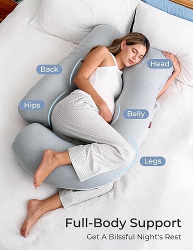 Momcozy Pregnancy Pillows with Cooling Cover, U-Shaped Full Body Maternity Pillow for Side Sleepers 57 Inch - Support for Back, Hip, Belly, Legs for Pregnant Women thumbnail 4