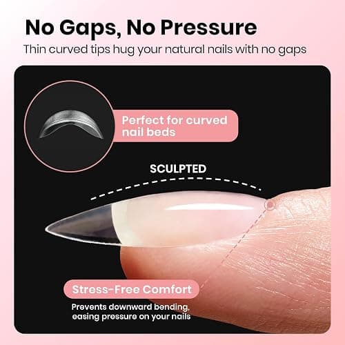 Beetles Gel Nail Tips Curve-EX - Almond Medium, 320pcs 16 Sizes, Etch-X Half Matte Full Cover Soft Acrylic False Press on Nail Tips Easy DIY Nail Extension Art Salon for Curved & Natural Nail Beds thumbnail 4