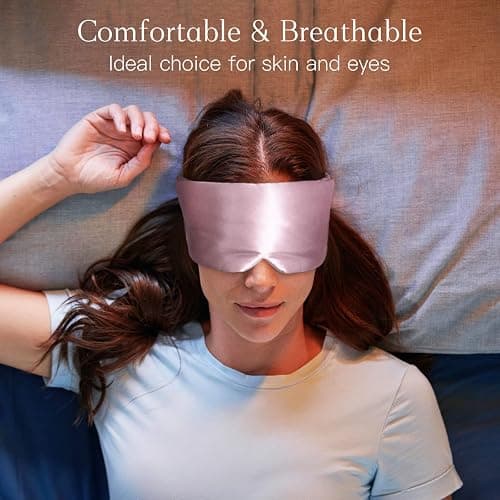 iCooBreeze 100% Natural Silk Eye Mask for Women Men, Soft Pressureless Cooling Blackout Eye Covers for Sleeping, Large Size Sleep Mask fits All Heads Adjustable, 1PC, Lotus Pink thumbnail 2