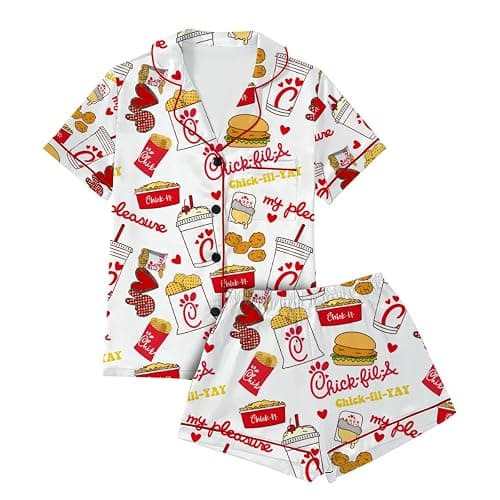 ThreadHaus HAGOMA Funny Graphic Pajamas for Women Set Button Down Short Sleeve Top and Shorts Pjs Sets Sleepwear XS-5XL thumbnail 4