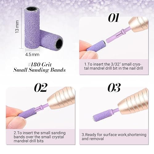 MelodySusie 50 Pcs Nail Drill Bits Small Sanding Bands with 3.1mm Mandrel Bit, 180 Fine Grit Nail File for Acrylic Nails Gel Manicures and Pedicure, Purple thumbnail 5