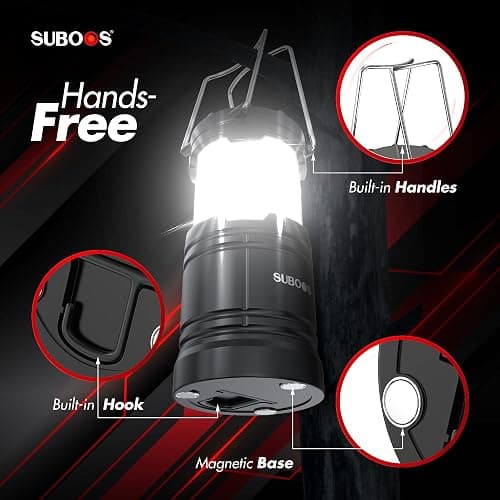 SUBOOS Faroles de camping recargables, lámpara solar y pilas, base magnética, gancho para tienda, accesorios de campamento portátiles para emergencias thumbnail 3