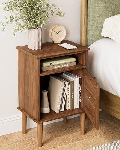 Apetaccat Nightstand, Boho Night Stand with 1 Drawer, Modern Side Accent Table with Open Shelf, Wooden Top Bedside End Table for Bedroom, Living Room, Walnut thumbnail 5