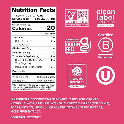 Cure Hydration | Plant-Based Electrolyte Drink Mix | No Added Sugar | FSA-HSA | Dehydration Relief Powder Made with Coconut Water | Non-GMO | Vegan | Pouch of 14 Packets - Tropical Punch thumbnail 2