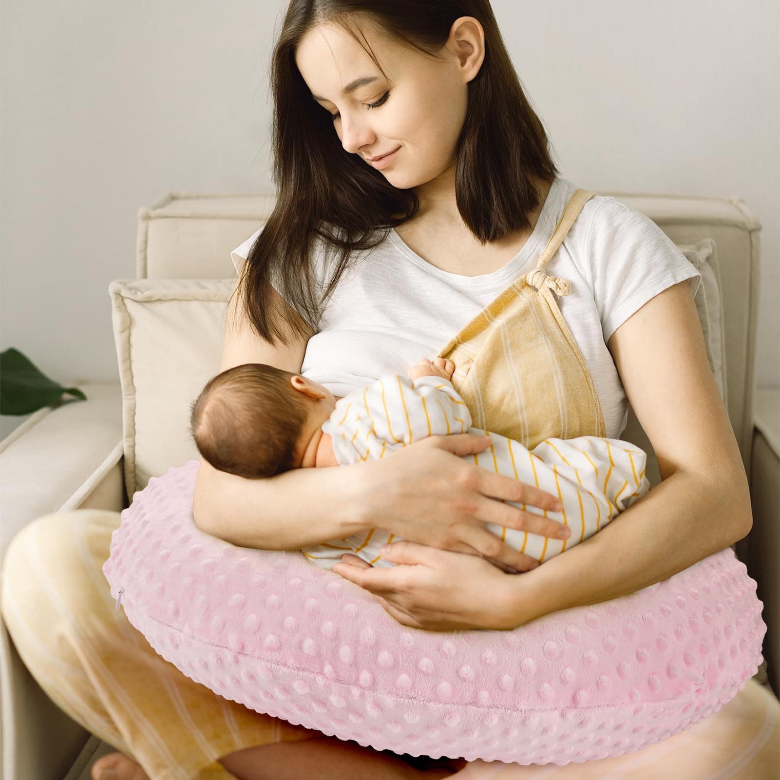 GFU Breastfeeding Pillow for Newborn with Dot Fabric Nursing Cover, Soft Comfortable Nursing Pillow for Breast Feeding and Bottle, Pink thumbnail 7