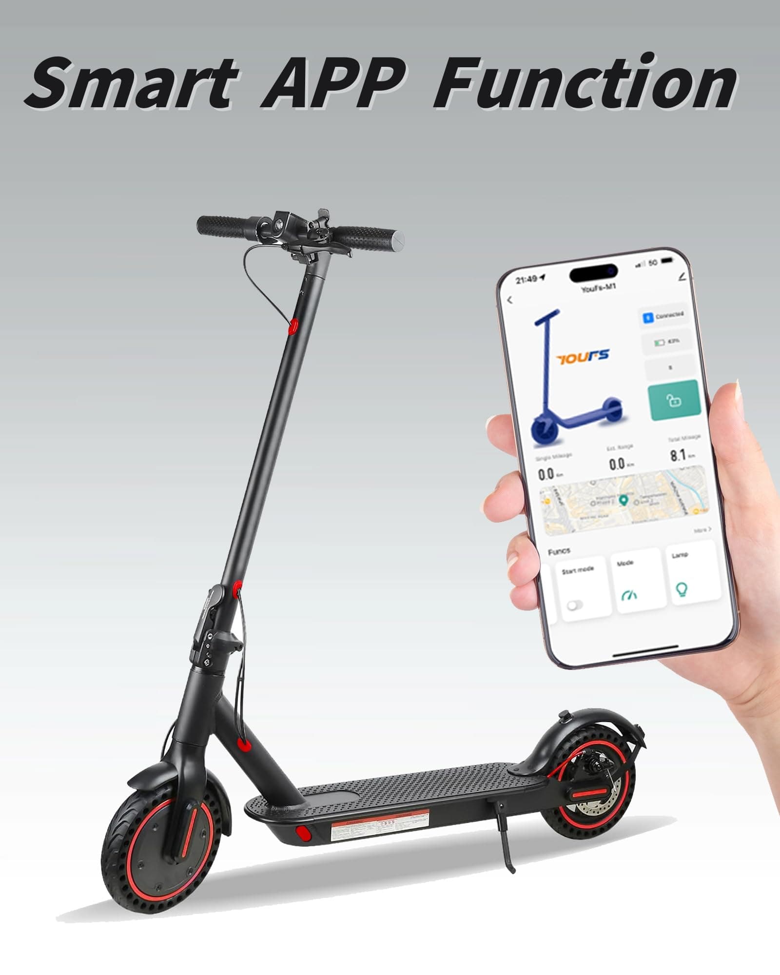 Electric Scooter for Adults - 8.5 Inch Folding Electric Scooter, Range 25-30km with APP Connection, 350W Motor with Dual Brake System,Electric for Adults (Red) thumbnail 4