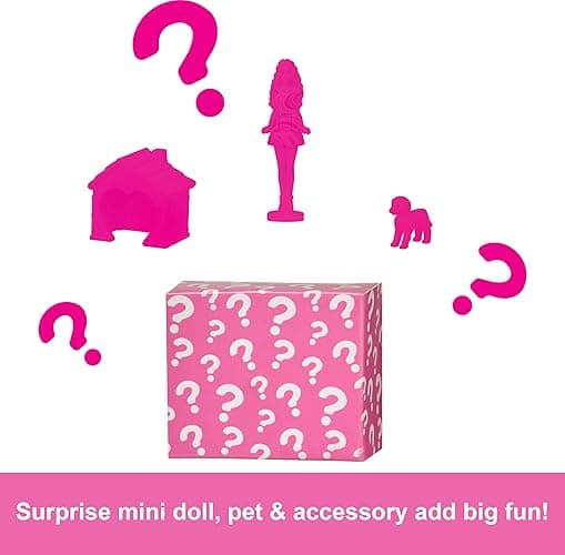 Barbie Mini BarbieLand Doll House Sets, Mini Dreamhouse with Surprise 1.5-inch Barbie Doll, Furniture & Accessories, Plus Elevator & Pool thumbnail 5