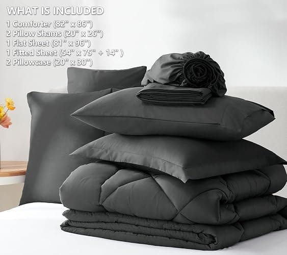 CozyLux Full Size Comforter Sets Dark Grey - 7 Pieces Bed in a Bag Full, Luxury Soft Bed Set for All Seasons, Bedding Set with Down Alternative Comforter, Sheets, Pillowcases & Shams - Dark Grey - Full thumbnail 6