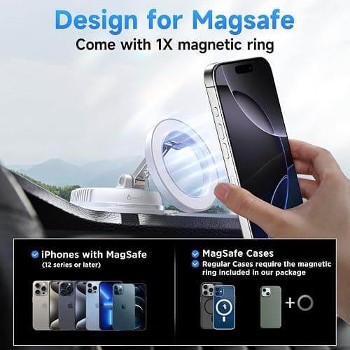 ANDERY Car Phone Holder for Magsafe [78+LBS Strongest Suction & 2400gf Magnetic] 360° Adjustable Car Phone Mount, Phone Holders for Your Car for iPhone 17-12 Pro Max Plus Air, White thumbnail 6