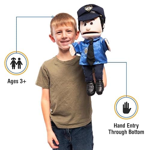 14" Policeman, Peach Male, Hand Puppet thumbnail 2