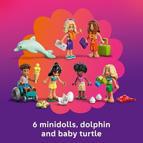 LEGO Friends Family Vacation Beach Resort Pretend Play Building Toy - Adventure Storytelling Playset with Dolphin Toys and Sea Turtles - Creative Birthday Gift Idea for Girls & Boys, 8+ - 42673 thumbnail 5