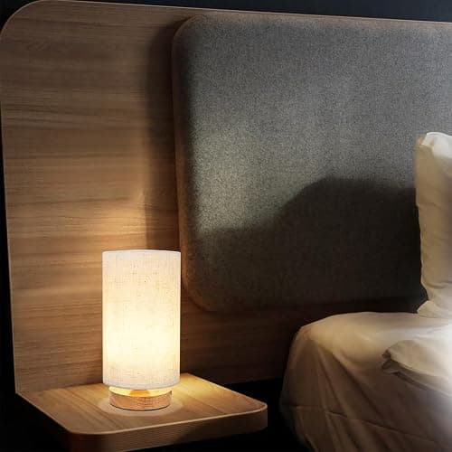 Small Bedside Table Lamp for Bedroom set of 2,Minimalist Wood Base & Round Fabric Shade,Mini Cute Cozy Warm Nightstand Boho Lamp set, Study Desk Night Stand Light for Room, Dorm,Nursery,Living Room thumbnail 8