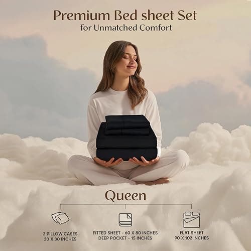 Utopia Bedding Queen Sheet Set – 4 Piece Bed Sheets for Queen Size Bed, Soft and Breathable Microfiber, Includes 1 Fitted Sheet, 1 Flat Sheet and 2 Pillowcases (Black) thumbnail 3