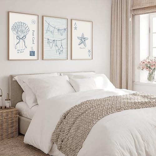 Blue Coastal Beach Wall Art Posters Beachy Preppy Room Decor Wall Art Granddaughter Summer Prints Aesthetic Bikini Seashells Starfish Poker Artwork Canvas for Dorm Bedroom 12x16x3 Inch Unframed thumbnail 5
