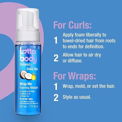Lottabody Wrap Me Foaming Mousse with Coconut & Shea Oils, Lightweight Moisture-Rich Curl-Defining & Frizz-Control Styling Mousse for Natural Curly, Coily & Relaxed Hair, 7 oz thumbnail 8