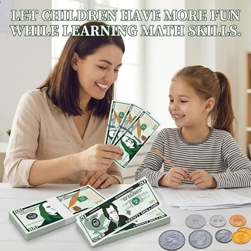 600 Pcs Fake Money for Kids - Realistic Play Money Bills & Plastic Coins - Math Manipulatives & Classroom Currency Set for Grocery Store, Bank, & Board Games - Educational Counting Toy, Ages 3+ thumbnail 5