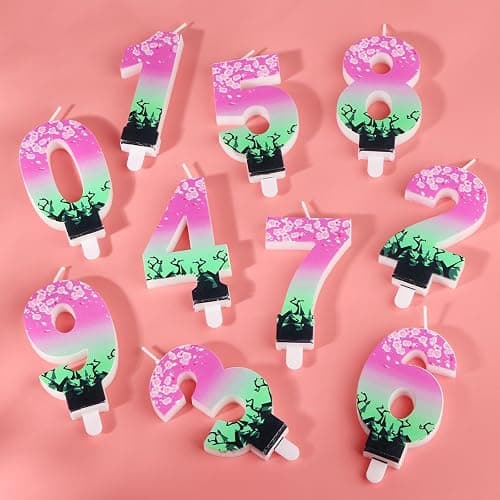 iNINGER Pink Number 9 Birthday Candles,9th Witch Party Decorations 9th Birthday Supplies Witch Theme Cake Topper,Fluorescent Green Candles for Baby Shower Party Decorations thumbnail 3
