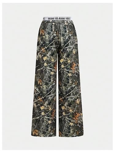 RoseSeek Girl's Camo Wide Leg Athletic Baggy Pants Elastic Waist Tree Branch Graphic Trousers Pants Streetwear thumbnail 2