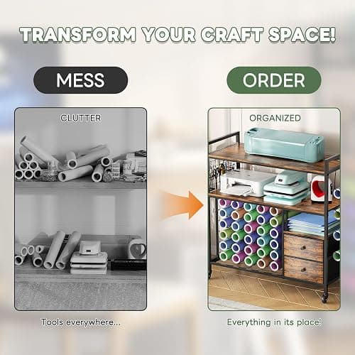 HavenlyYouth Craft Cart Compatible with Cricut Machine, Large Cricut Table with 34 Vinyl Roll Holder, 2 Drawers and Charging Station, Craft Storage Cabinet Craft Workstation thumbnail 4