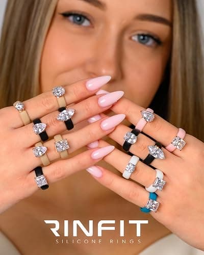 Rinfit Silicone Ring with Stone - Oval Cut Cubic Zirconia Solitaire Engagement Ring for Women - Rubber Wedding Bands - Patented Design thumbnail 6