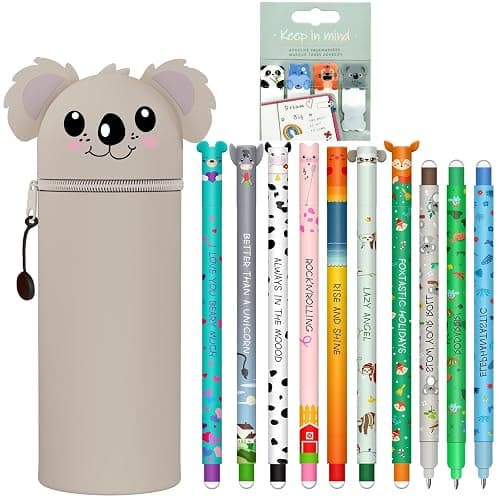 CARxlythic Set of 10 erasable gel pens + Estuche Escolar de 2 en 1 Koala + marcapáginas, Bolígrafo de gel borrable, temperature sensitive, diameter 0.7 mm - Image 1