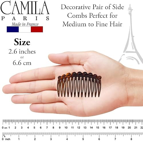 Camila Paris CP33/2 French Hair Side Comb Small Tortoise Shell French Twist Hair Combs Decorative, Strong Hold Hair Clips for Women Bun Chignon Up-Do Styling Girls Hair Accessories, Made in France thumbnail 3
