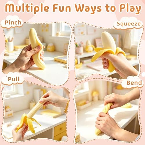2 Pcs Banana Squishy, Realistic Scented Squishy Banana Toy Slow Rising, Soft Squeeze Toys Banana for Stress Relief, Fun Sensory Fidget Toy for Party Favors Birthday Gift thumbnail 3