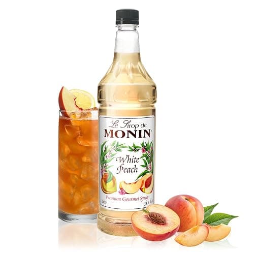 Monin - White Peach Syrup, Juicy Ripe Peach Flavor, Perfect for Cocktails, Mocktails, Iced Teas, & Smoothies, Gluten-Free, Non-GMO (1 Liter) - Image 1