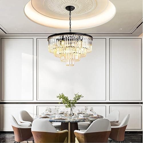 MSSIAN Modern Black Crystal Chandelier E14 Base 9 Lights,Small Flush Mount Chandelier Ideal Round Dimmable Pendant Lighting for Dining Room Living Room Bedroom Foyer Kitchen Island W60CM thumbnail 3