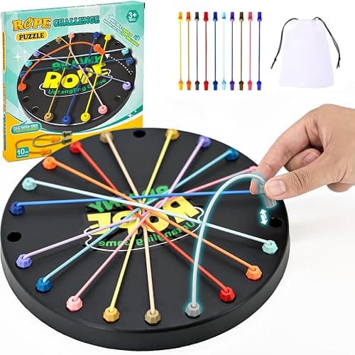 LWuuywa Brainy Knots Rope Untangling Puzzle Game, Educational Strategy Game with 10 Colorful Ropes and Convenient Storage Bag, Multiple Difficulty Levels for Adults Kids, Family Travel, Party (Black) - Image 1