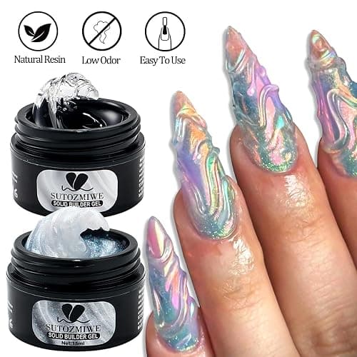 SUTOZMIWE Solid Builder Gel for Nails Clear and Aurora Pearl White | Non-Sticky Hand Sculpting Gel for Nail Art,Hard Gels for Nails Modeling,Carving,Nail Extension, Manicure DIY At Home thumbnail 5