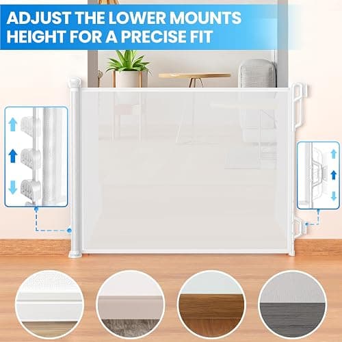 Spaceany Retractable Safety Baby Gate or Mesh Dog Gate,Durable Portable Mesh Retractable Gate,Easy to Use for Stairs, Doorways, Hallways, Indoor, Outdoor, 33.5" Tall, Extends to 55" Wide,White thumbnail 4