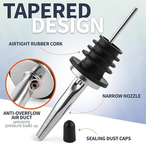 Zulay 2 Pack Stainless Steel Liquor Pourers with Rubber Dust Caps - Tapered Spout Liquor Bottle Pourers for Alcohol - Pour Spout For Liquor Bottles, Olive Oil Dispensers, Syrup, Vinegar, Juice thumbnail 3