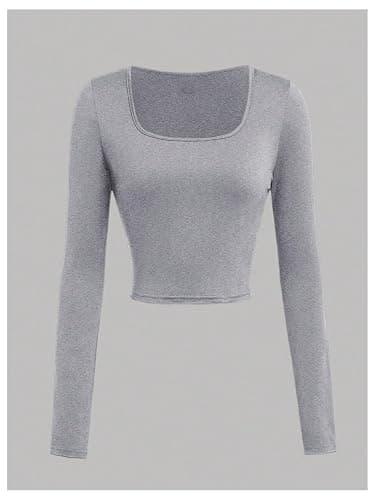 SOLY HUX Girl's 3 Piece Long Sleeve T Shirts Square Neck Basic Slim Fitted Tees Crop Tops Black Grey White 14Y thumbnail 4