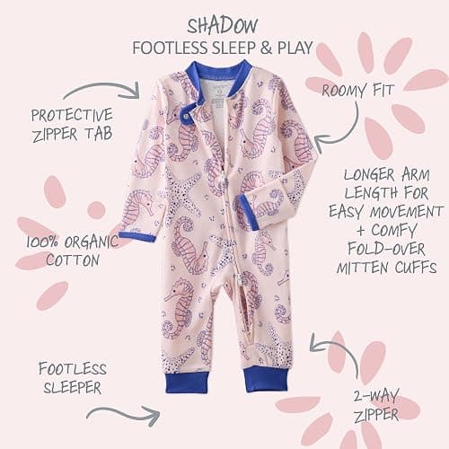 Butterblu Shadow Sleep & Play 100% Organic Cotton Footless Zip Front Sleeper Pajamas thumbnail 2