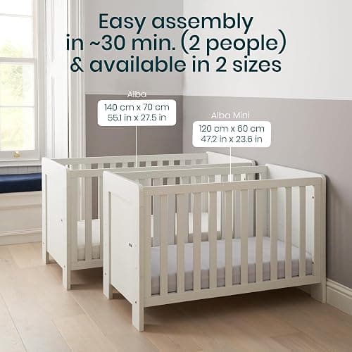 Tutti Bambini Alba 3-in-1 Baby Cot Bed (0-6 years) 140x70 cm - 3 modes: Wooden Baby Crib, Toddler Bed & Day Bed, Convertible Baby Bed, Adjustable Base, (White) thumbnail 7