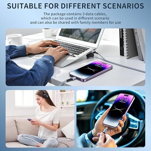 iPhone Charger 3pack 10FT Apple MFi Certified Nylon Braided Lightning Cable Fast Charging Long USB Charging Cable High Speed Transfer Cord for iPhone 14 13/12/11 Pro Max/XS MAX/XR/XS/X/8/7/Plus/6S thumbnail 6