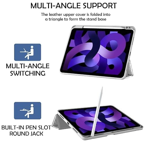 Deokke Compatible with iPad Air Case 11 Inch M3 2025,M2 2024 5th/4th Generation 10.9 Inch (2022/2020) with Pencil Holder TPU Back Case Auto Sleep/Wake Cover Cute Women Girls-Gray Leopard Cheetah thumbnail 5