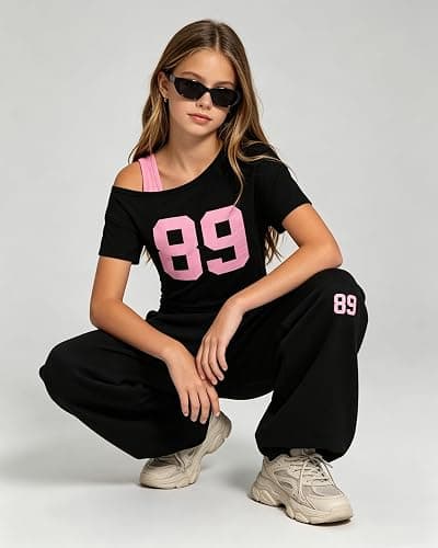 Kxuryueo Teen Girls Clothes Off the Shoulder Top and Wide Leg Pants Matching Outfit Set with Pockets Size 7-16 thumbnail 5