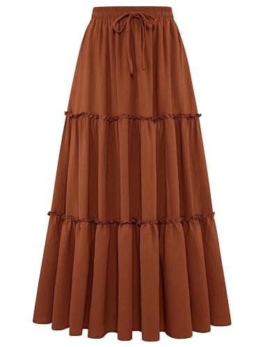 Arolina Women's Summer Maxi Skirt Trendy High Waist Pleated Ruffle Long Skirts Flowy Beach Boho Skirt Dress with Pockets - Image 1