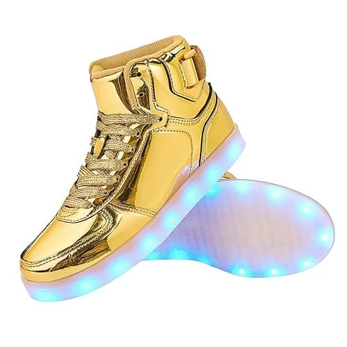 DIYJTS Kids LED Light Up Shoes, Fashion High Top LED Sneakers USB Rechargeable Glowing Luminous Shoes for Boys Girls Toddler Child - 4.5 Big Kid - Gold thumbnail 3