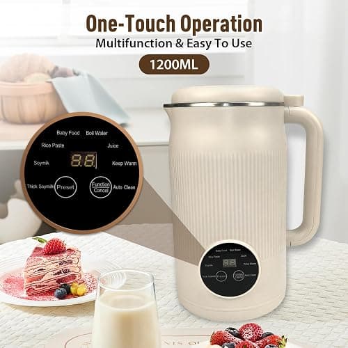Nut Milk Maker 8 in 1, 1200ml Automatic Soy Milk Maker, Baby Food Processor with Delay Start, Keep Warm and Self-Cleaning for Almond Milk, Oat Milk, Cashew Milk, Soups, Porridges and Smoothies thumbnail 4