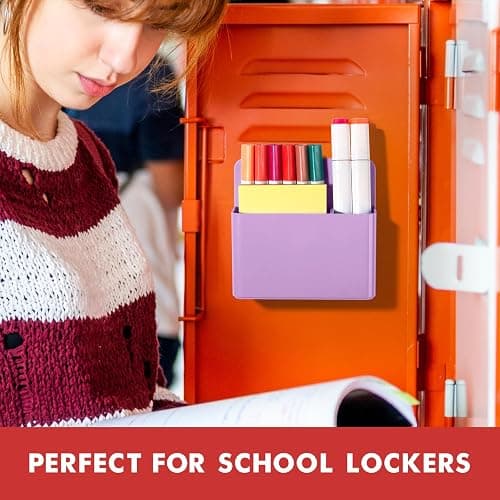 BEYGORM 2 Pack Plastic Magnetic Pen Holder for Refrigerator, Dry Erase Marker Holder for Whiteboard，Magnet School Locker Organizer Accessories, Pencil Cup, Pen Caddy, Classroom Organization(Purple) thumbnail 7