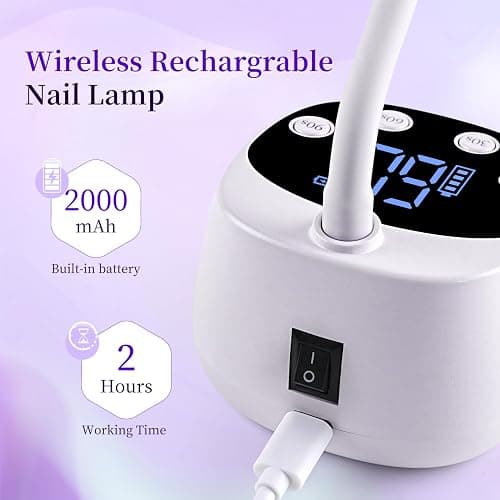 JODSONE Fast Curing U V Nail Lamp - Portable and Flexible Gooseneck Lamp with 360° Adjustable Design, Rechargeable LED Dryer for Gel Polish, Auto Sensor & 4 Timers Ceramic White thumbnail 2