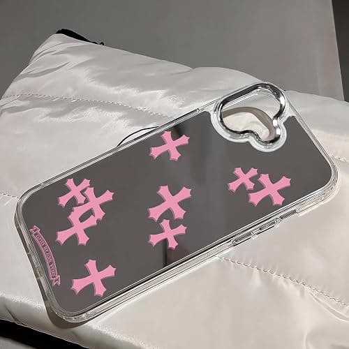 xoniery Compatible with iPhone 16 Plus Case Cute Glossy Mirror Back Case,Pink Cross Pattern,Senior Shockproof Protection for iPhone 16 Plus Case for Women Girls thumbnail 7